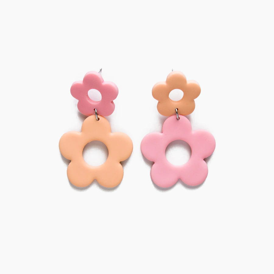 Pinky Peach Polymer Clay Circular Dangle Earrings