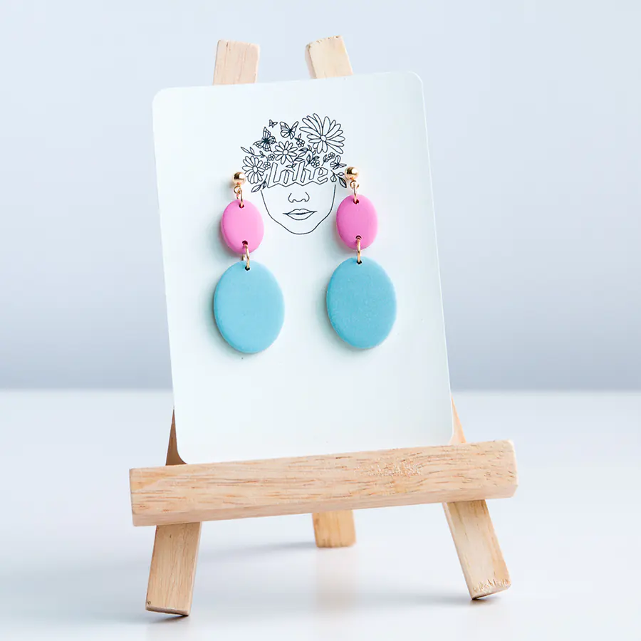 Nelly Drop Minimal Polymer Clay Earrings in Pink and Blue