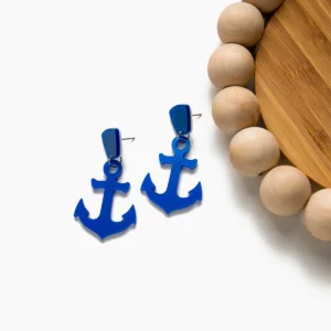 Blue Anchor Shape Acrylic Earrings